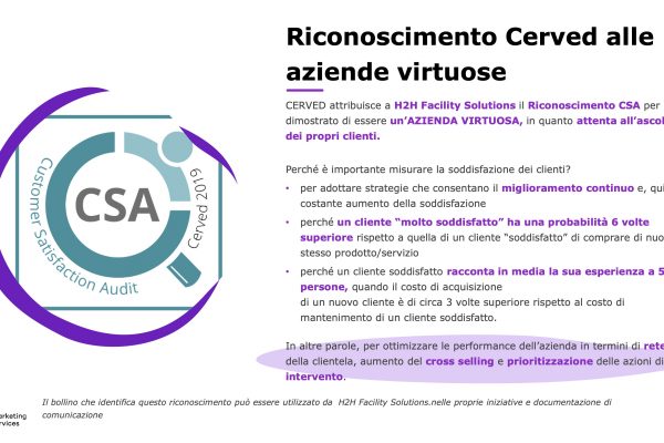 H2H certificata Cerved come “Azienda Virtuosa”